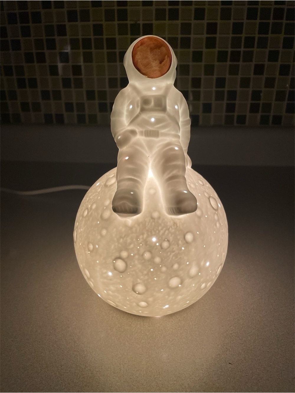 •Astronaut Moon Lamp with Gold Helmet